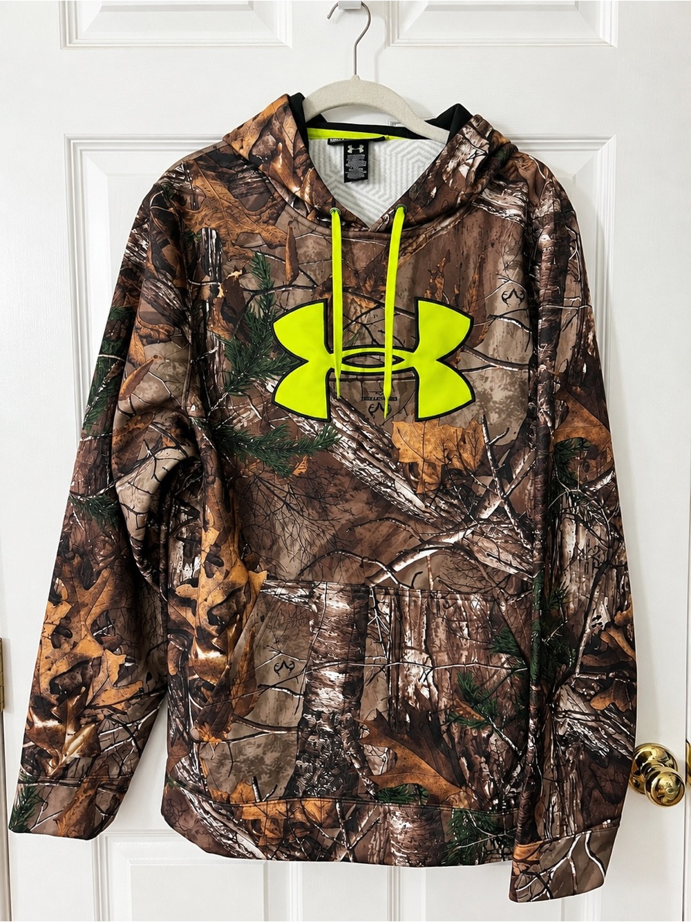 Under Armour Men's Brown Camo Hoodie with Neon Yellow Logo